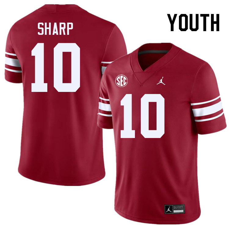 Youth #10 Bauer Sharp Oklahoma Sooners 2024 SEC Conference College Football Jerseys-Throwback